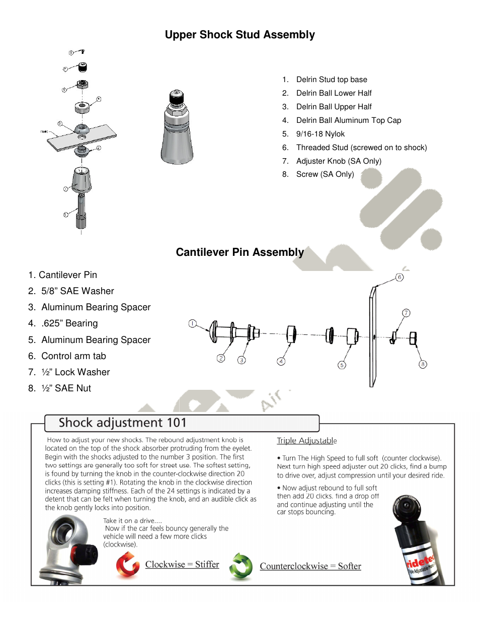 Upper shock stud assembly, Cantilever pin assembly | Ridetech 11360601 User Manual | Page 3 / 3