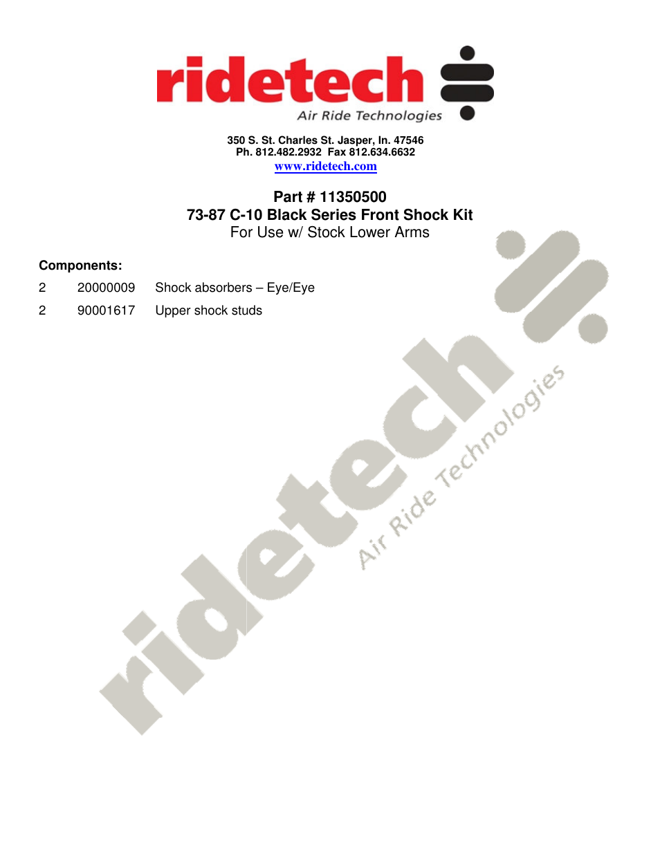 Ridetech 11350500 User Manual | 2 pages