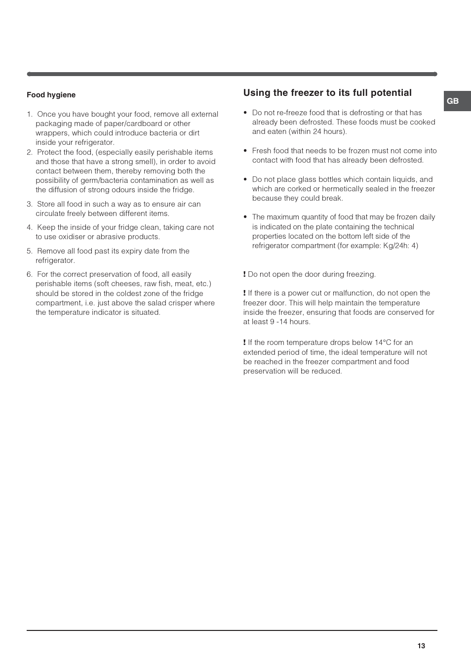 Using the freezer to its full potential | Indesit IN SZ 2311 User Manual | Page 13 / 40
