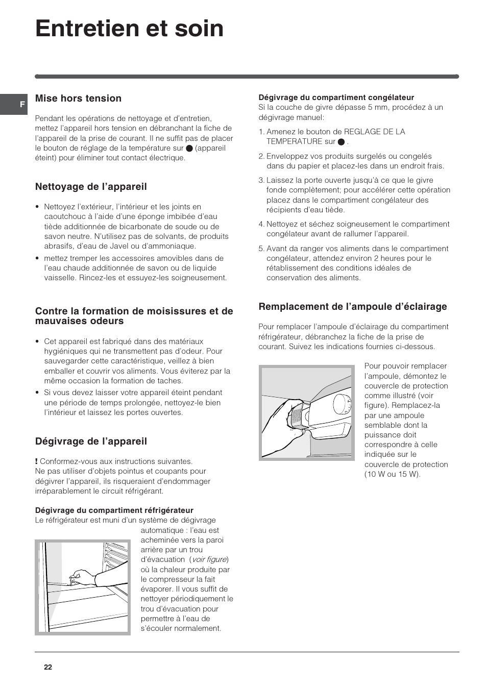 Entretien et soin | Indesit IN SZ 2311 User Manual | Page 22 / 40