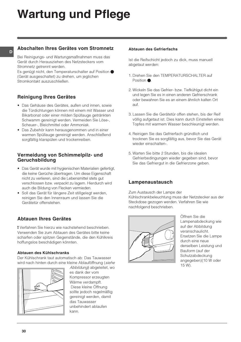 Wartung und pflege | Indesit IN SZ 2311 User Manual | Page 30 / 40
