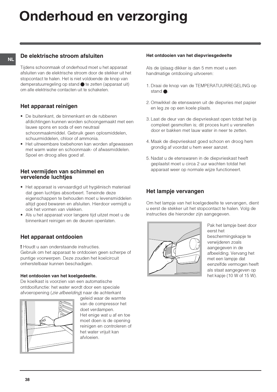 Onderhoud en verzorging | Indesit IN SZ 2311 User Manual | Page 38 / 40
