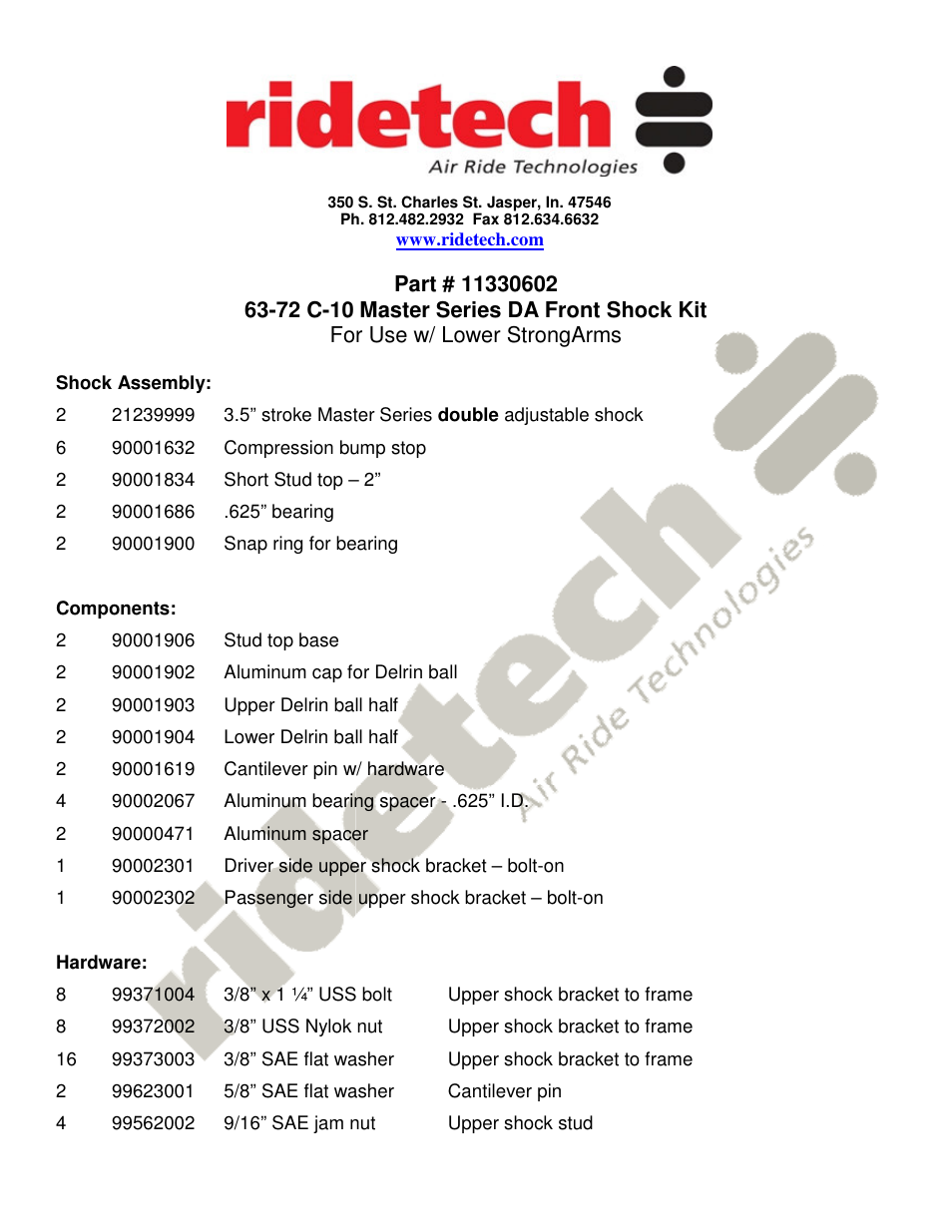 Ridetech 11330602 User Manual | 4 pages