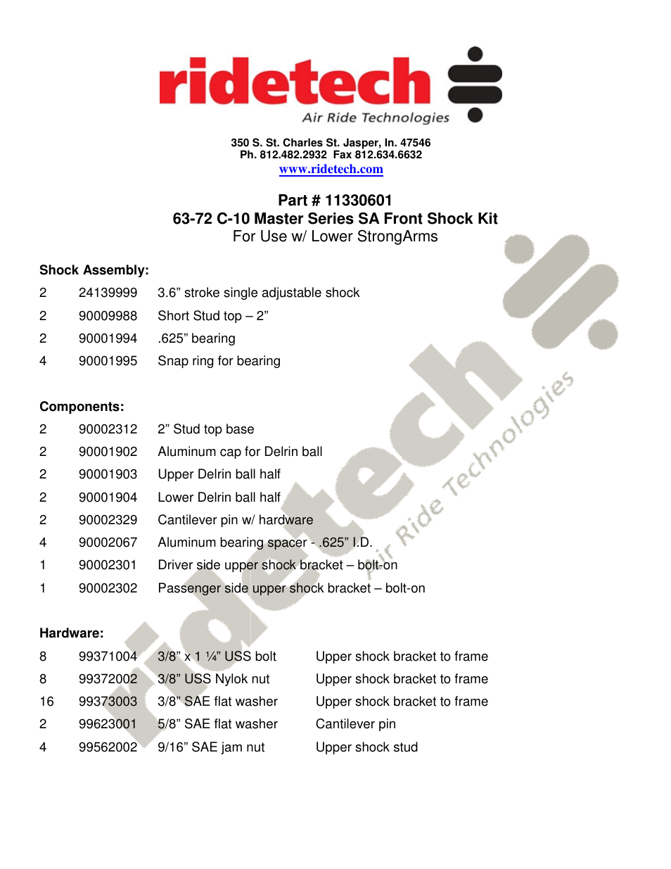Ridetech 11330601 User Manual | 3 pages