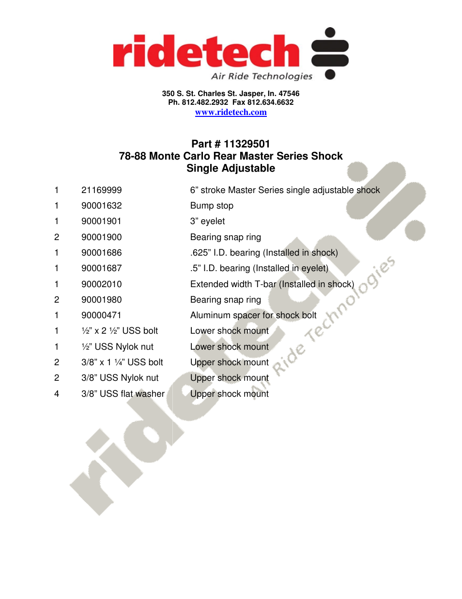 Ridetech 11329501 User Manual | 1 page
