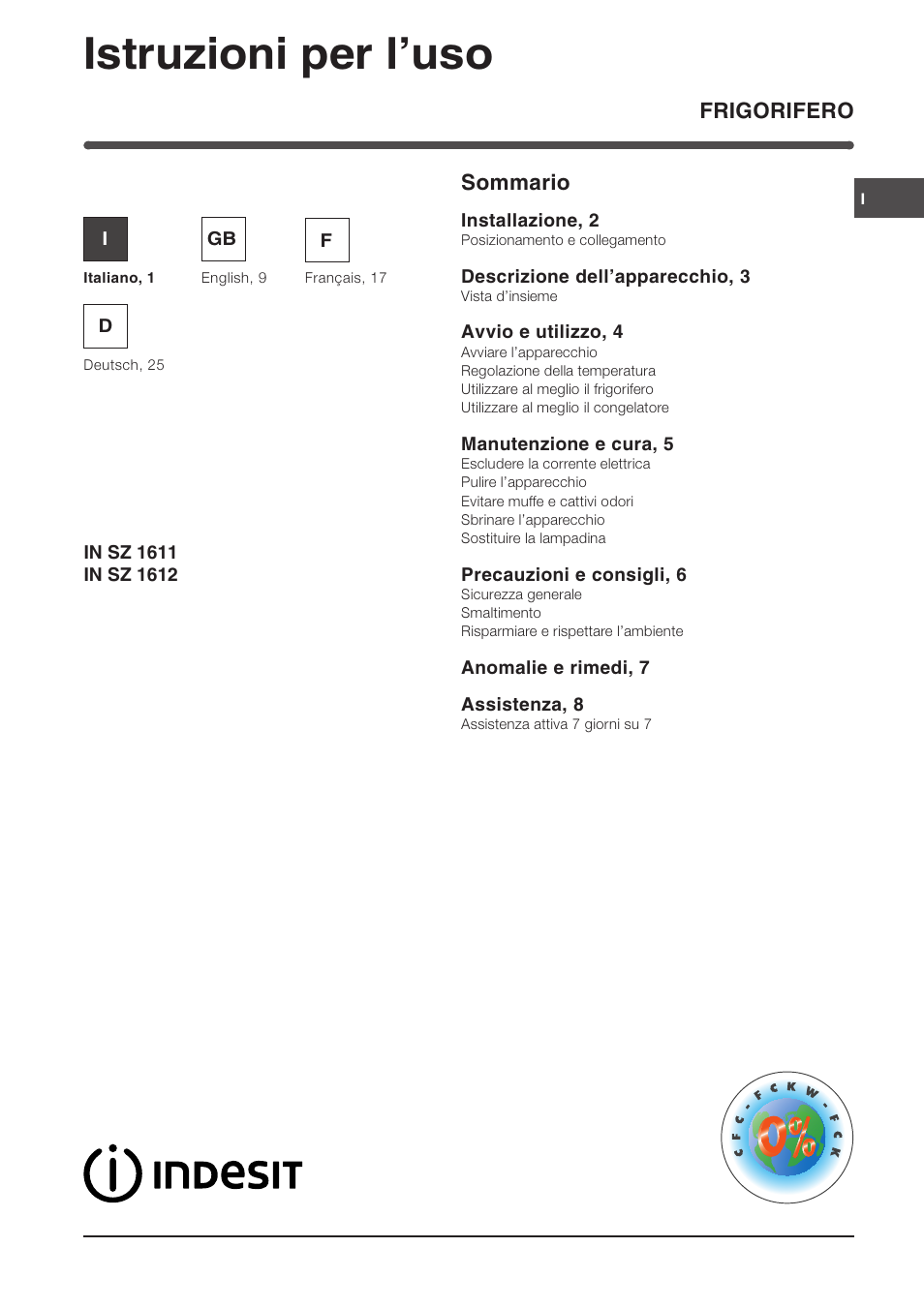 Indesit IN SZ 1611 User Manual | 32 pages