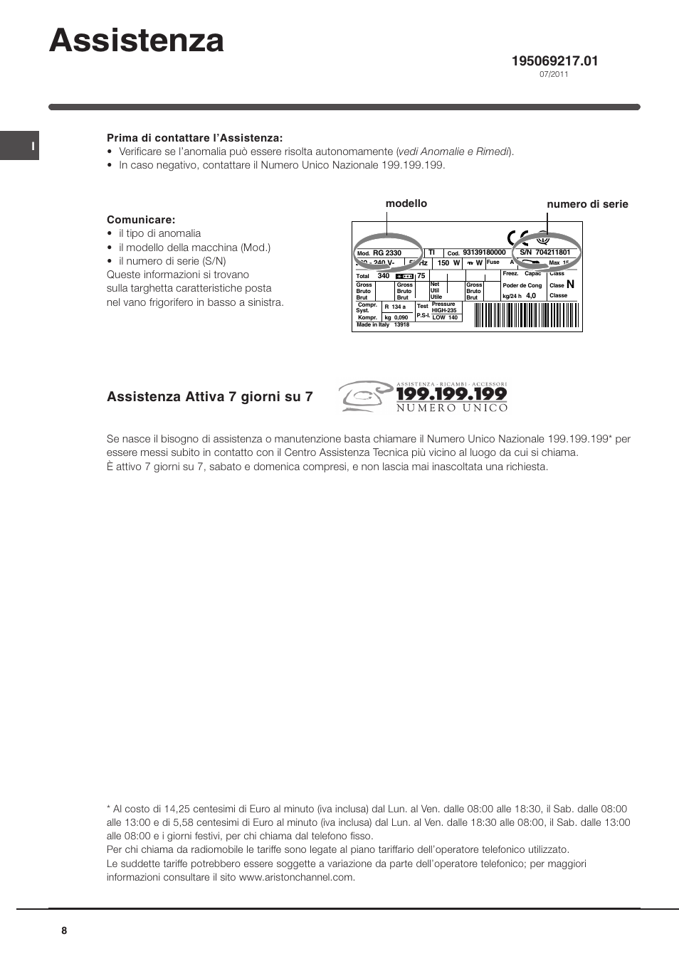 Assistenza, Assistenza attiva 7 giorni su 7 | Indesit IN SZ 1611 User Manual | Page 8 / 32