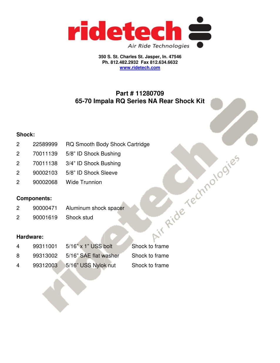 Ridetech 11280709 User Manual | 2 pages