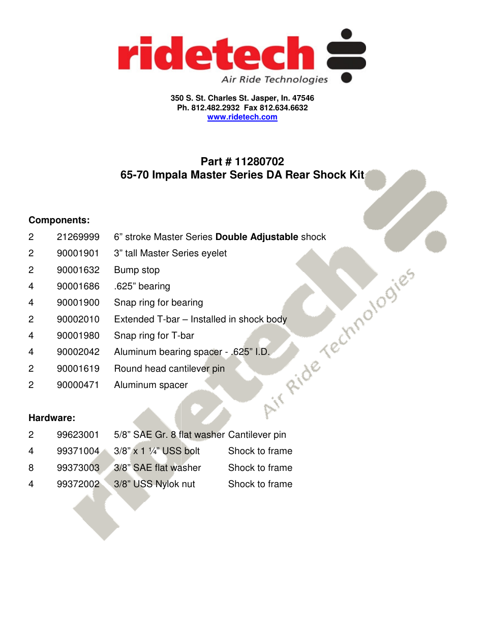 Ridetech 11280702 User Manual | 3 pages