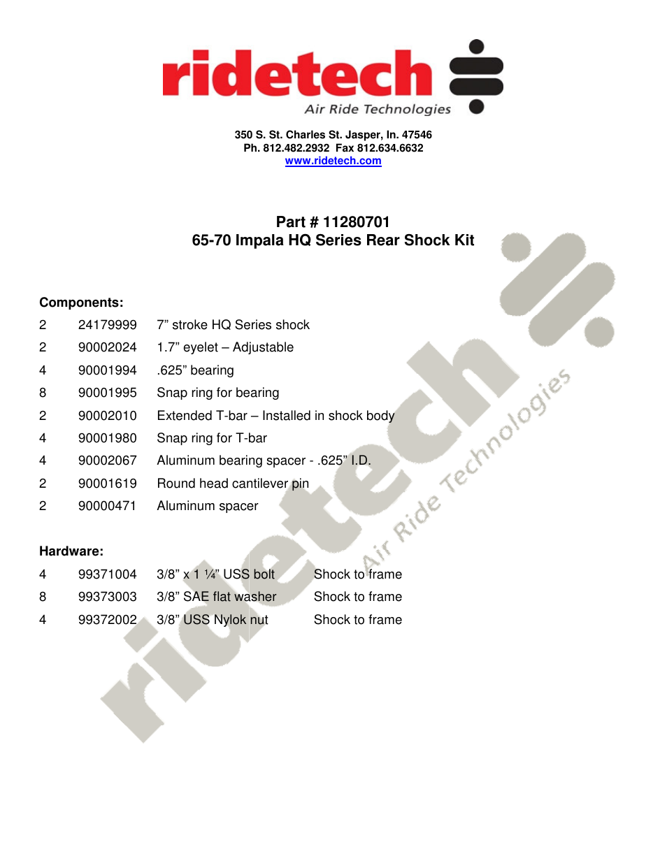 Ridetech 11280701 User Manual | 2 pages