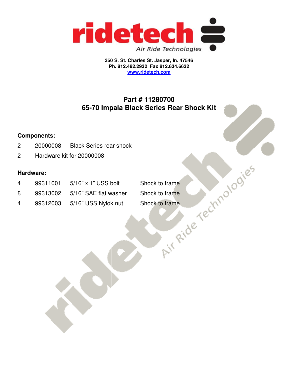 Ridetech 11280700 User Manual | 2 pages