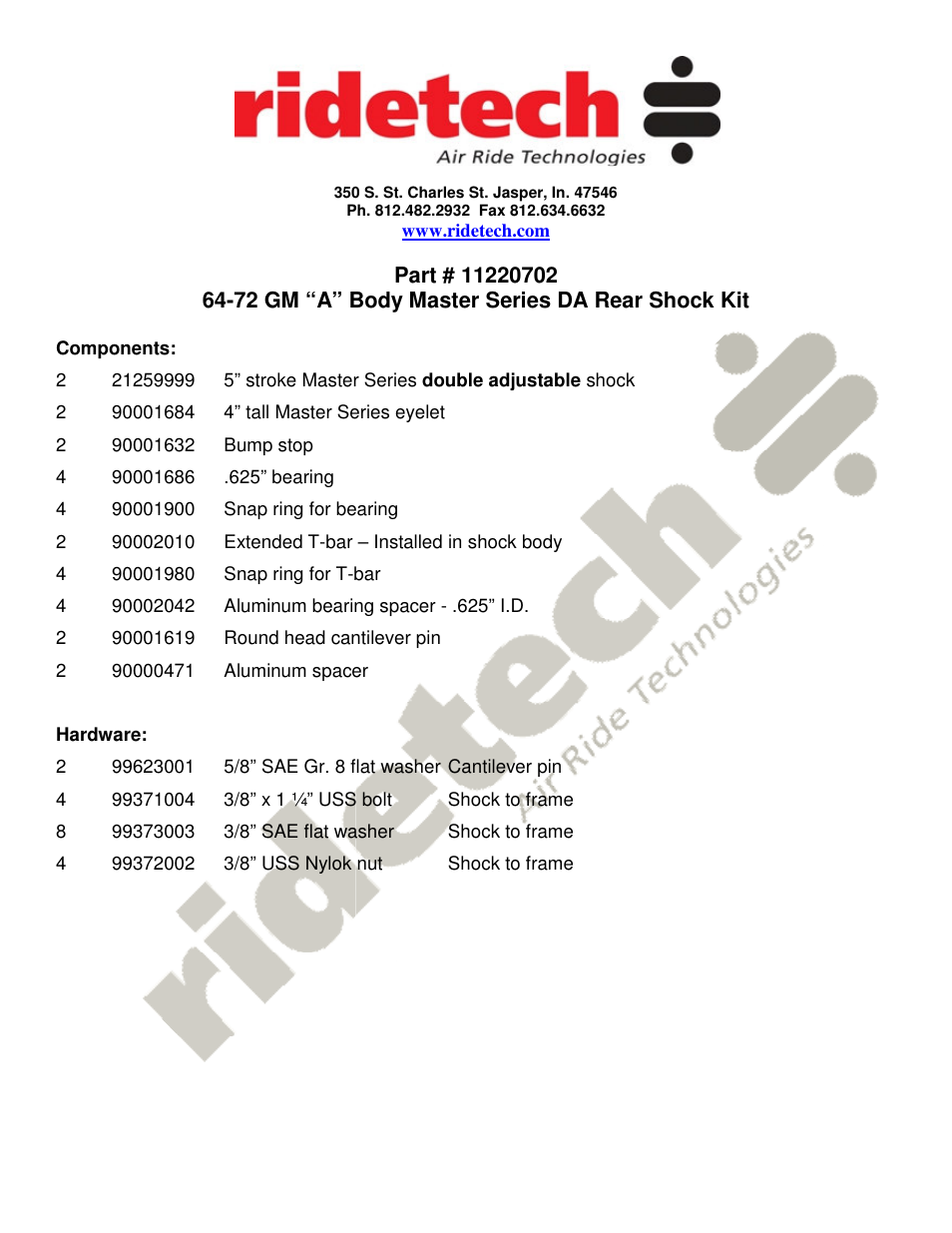 Ridetech 11220702 User Manual | 3 pages