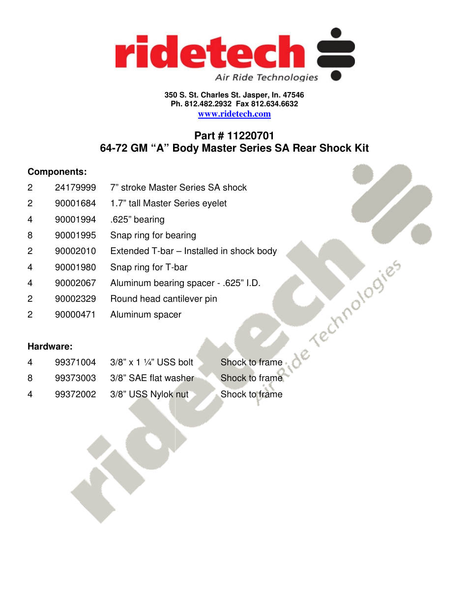 Ridetech 11220701 User Manual | 3 pages
