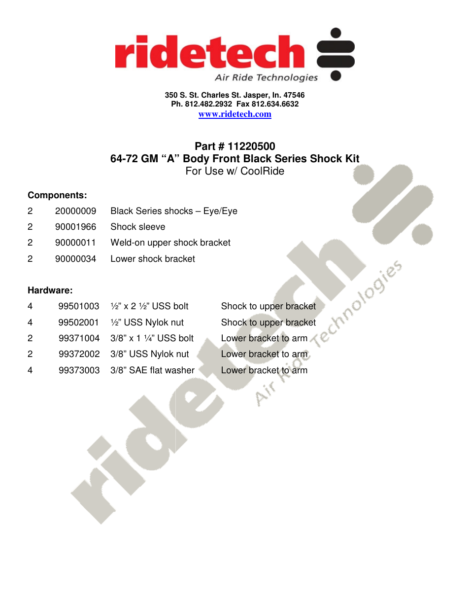 Ridetech 11220500 User Manual | 2 pages