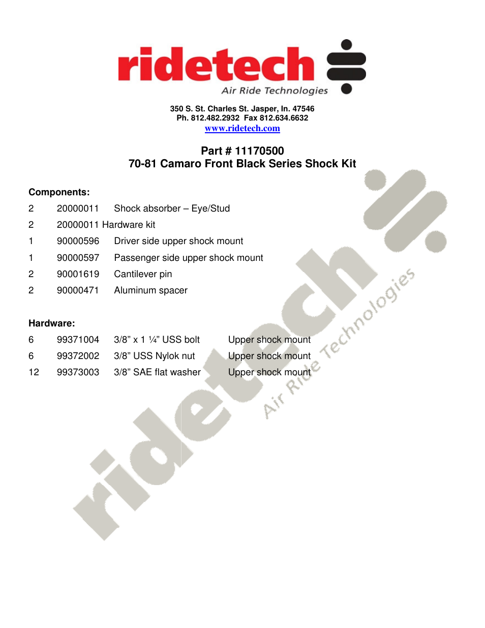 Ridetech 11170500 User Manual | 3 pages