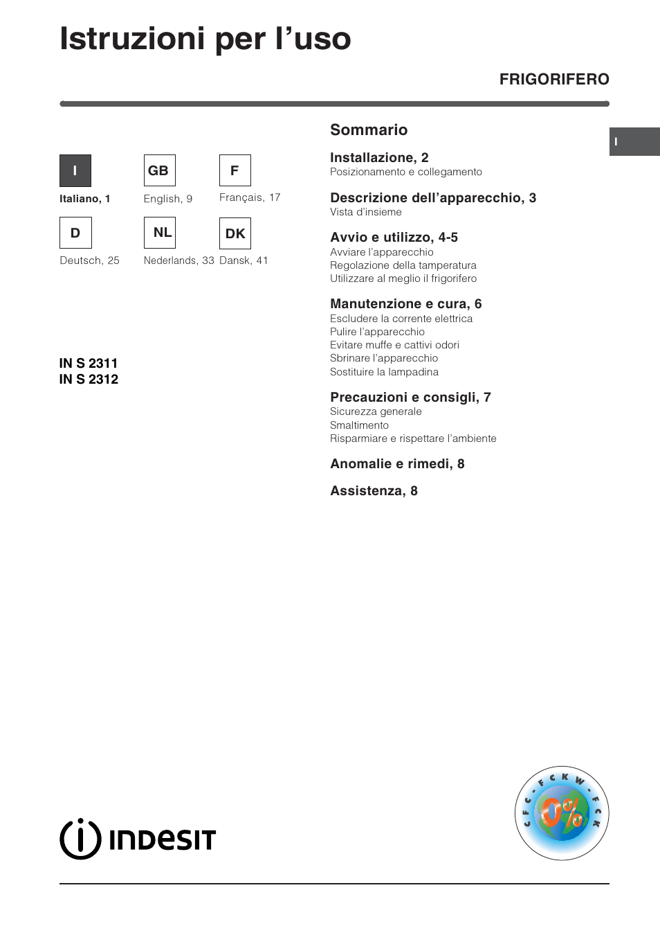 Indesit IN S 2311 User Manual | 48 pages