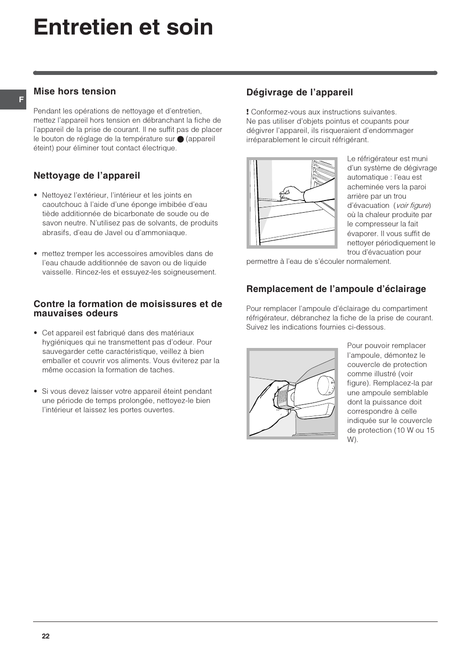 Entretien et soin | Indesit IN S 2311 User Manual | Page 22 / 48