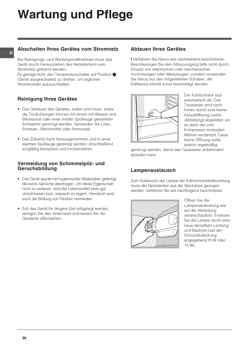 Wartung und pflege | Indesit IN S 2311 User Manual | Page 30 / 48