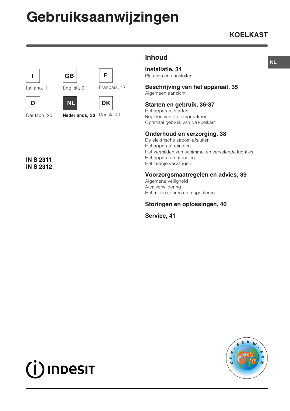 Gebruiksaanwijzingen, Koelkast inhoud | Indesit IN S 2311 User Manual | Page 33 / 48