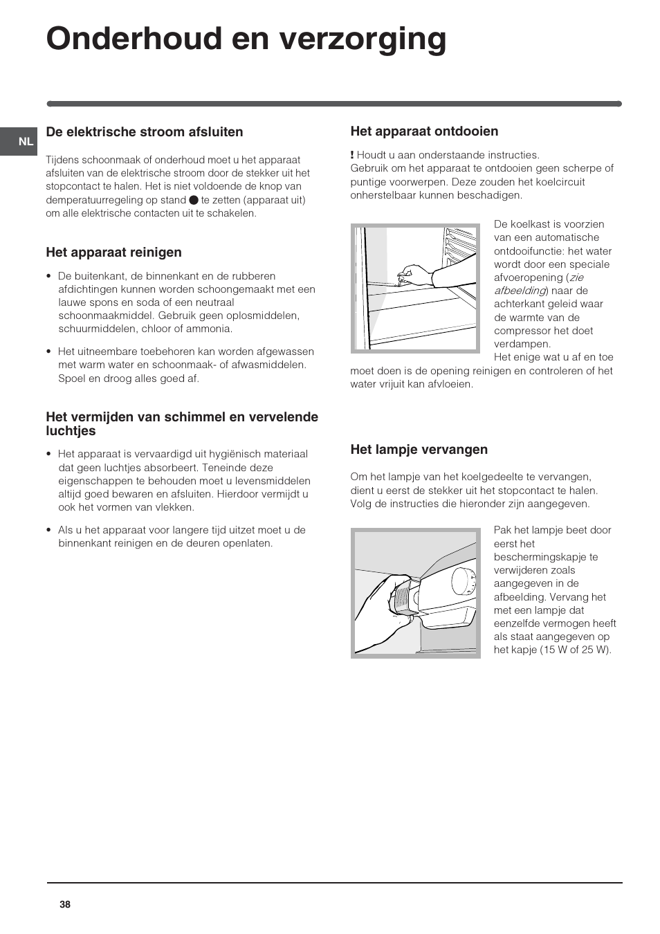 Onderhoud en verzorging | Indesit IN S 2311 User Manual | Page 38 / 48