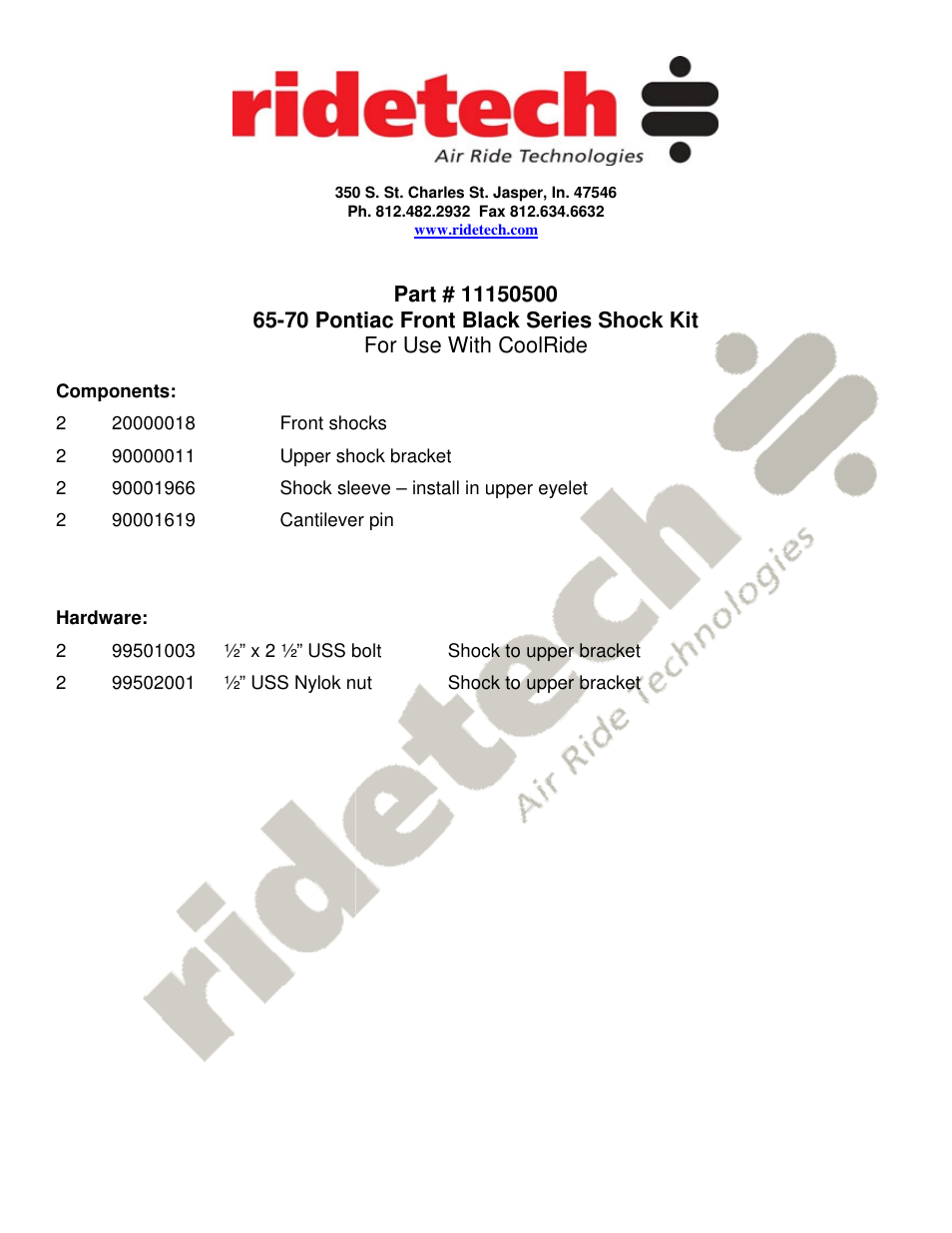 Ridetech 11150500 User Manual | 2 pages