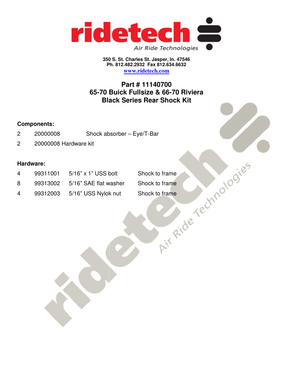 Ridetech 11140700 User Manual | 2 pages