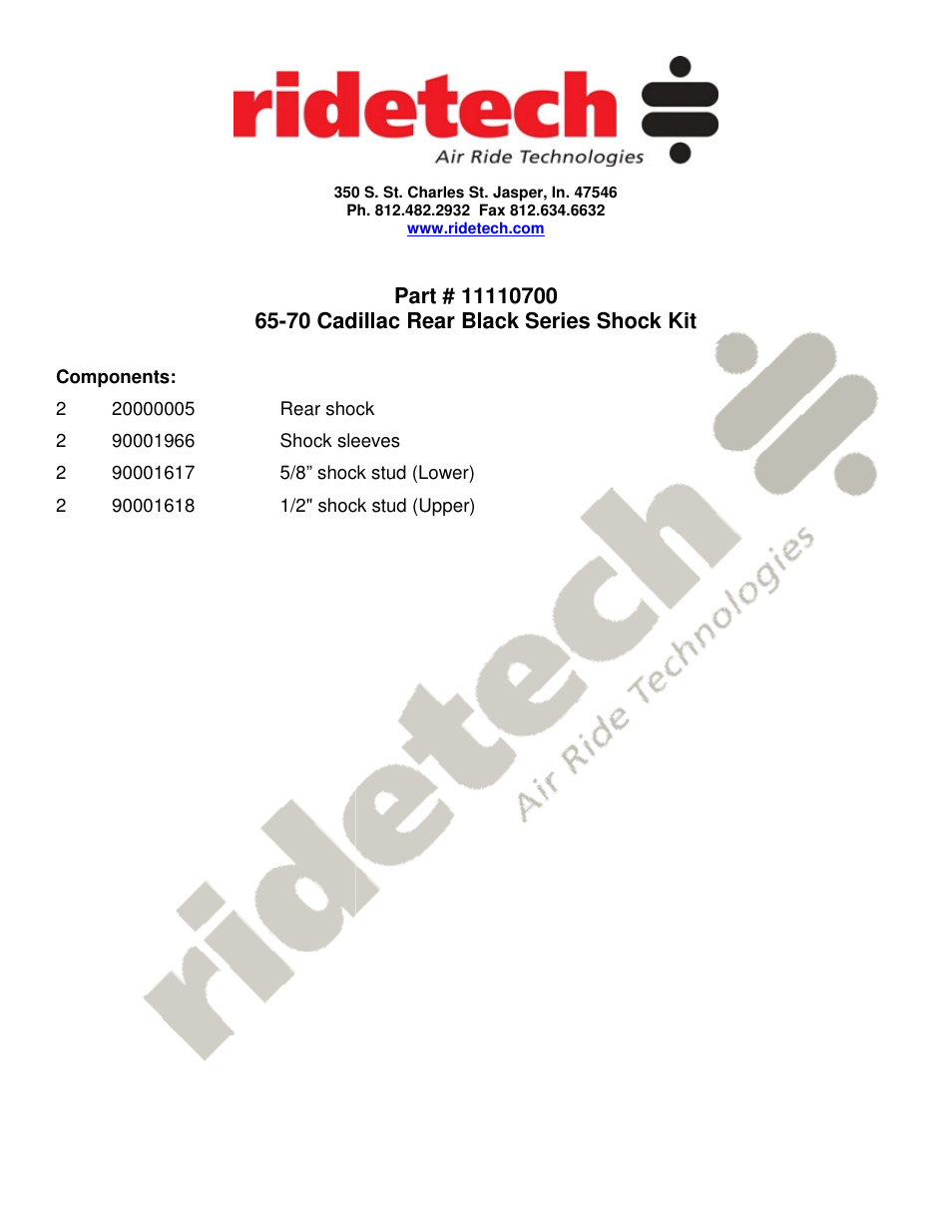 Ridetech 11110700 User Manual | 1 page
