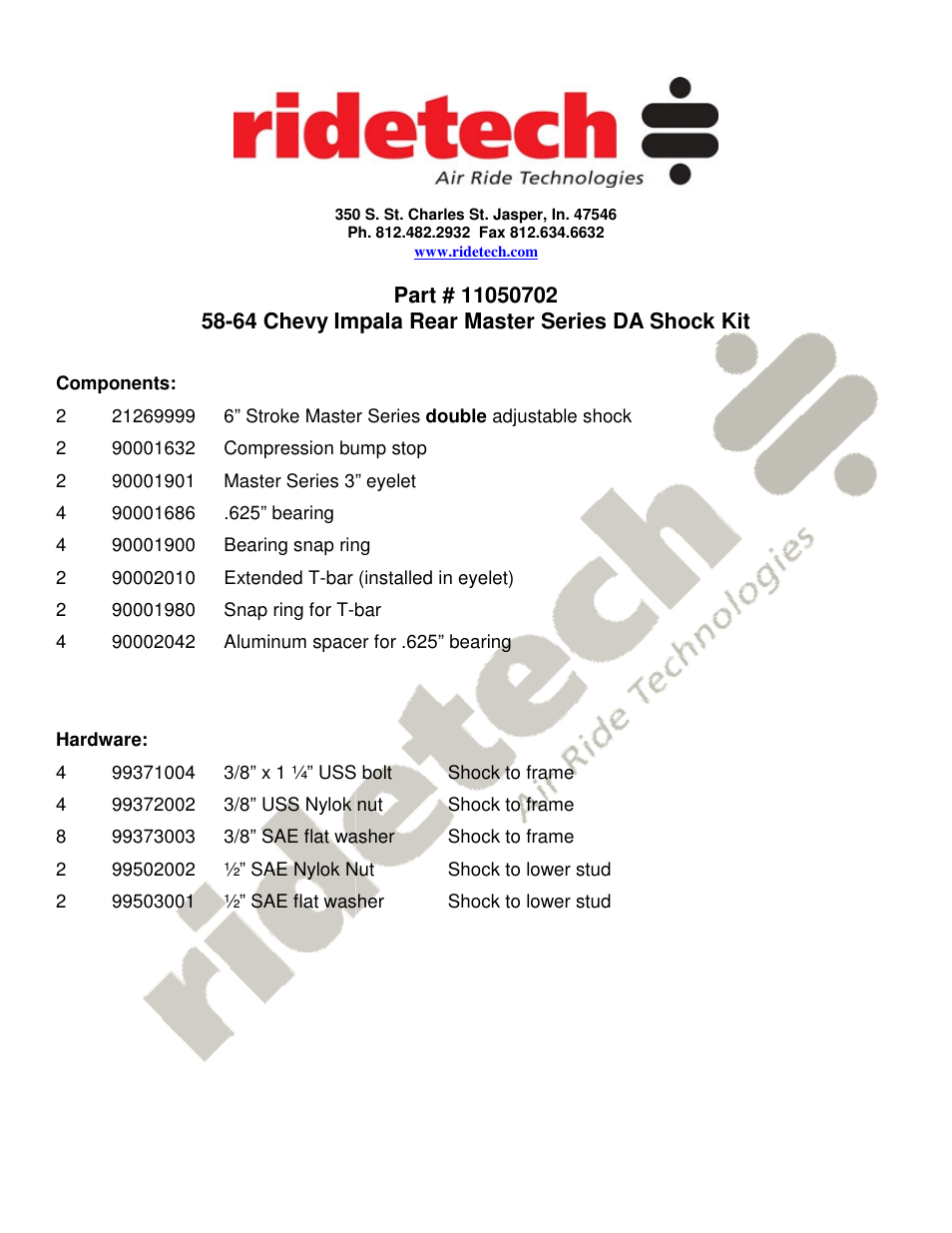 Ridetech 11050702 User Manual | 3 pages