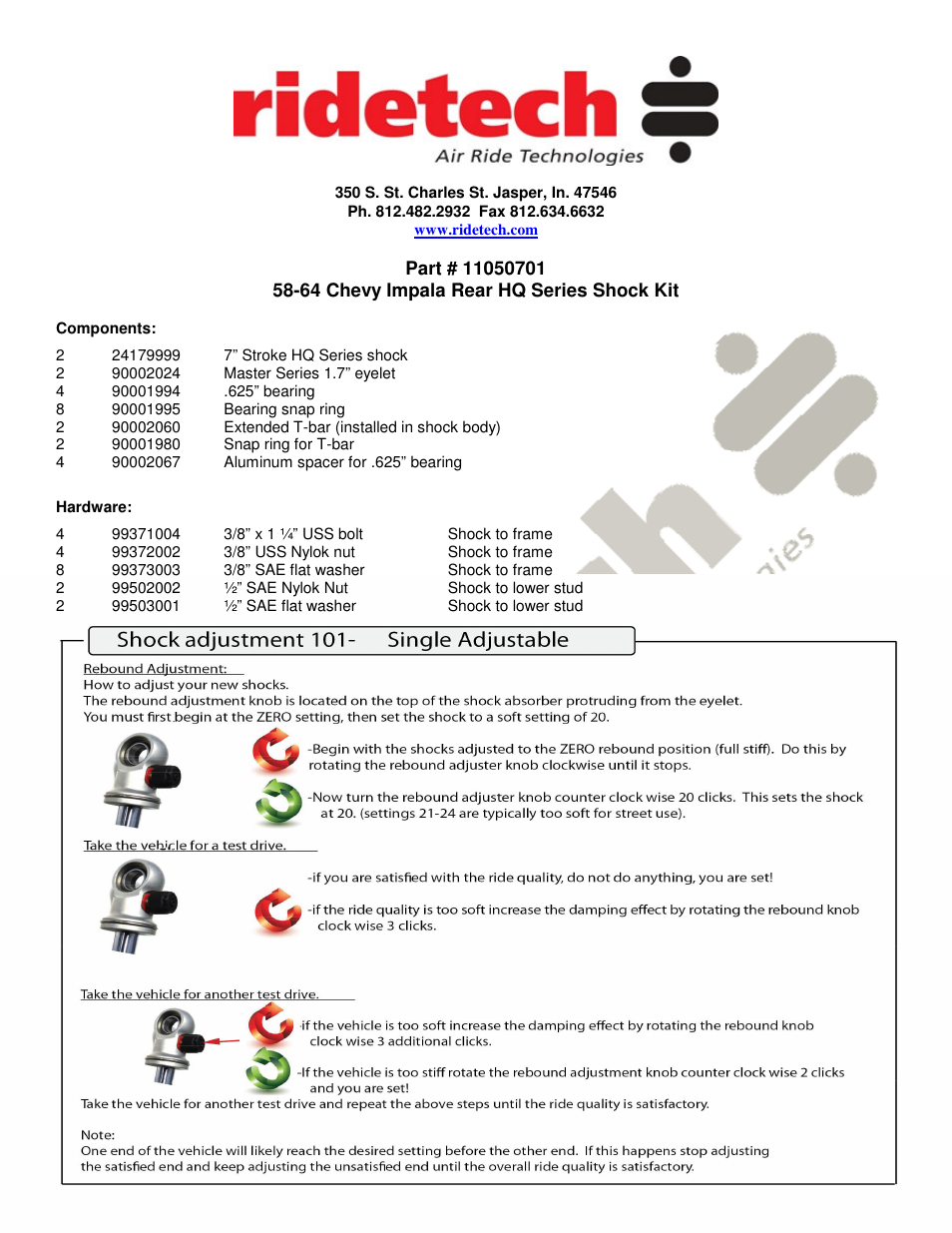 Ridetech 11050701 User Manual | 2 pages