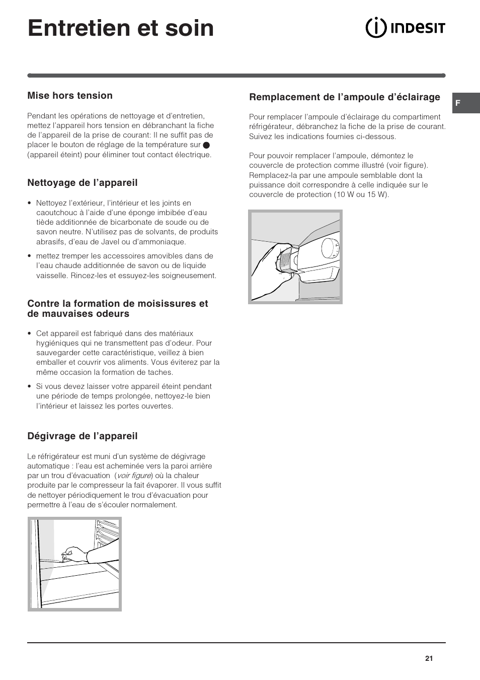 Entretien et soin | Indesit IN S 1611 User Manual | Page 21 / 56