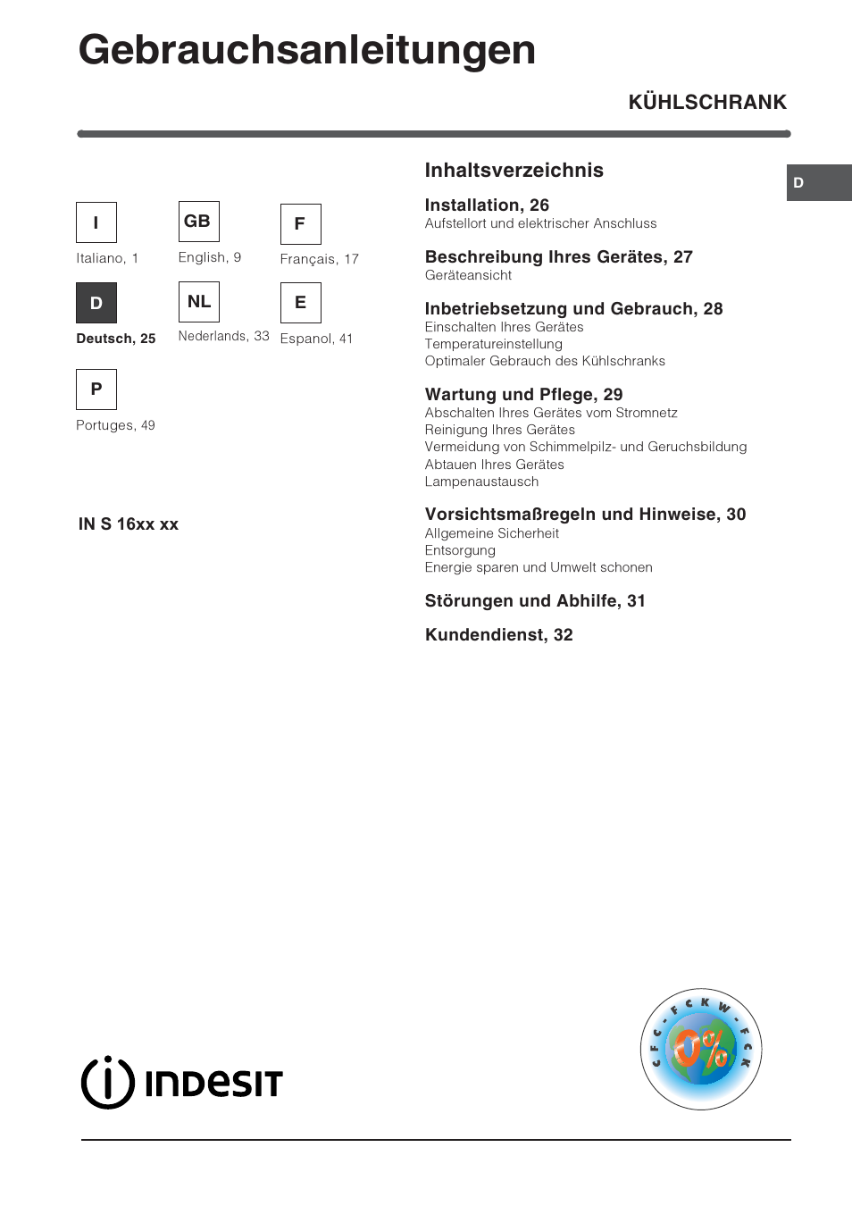 Indesit IN S 1611 User Manual | Page 25 / 56