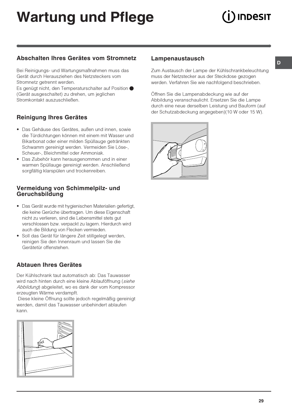 Wartung und pflege | Indesit IN S 1611 User Manual | Page 29 / 56