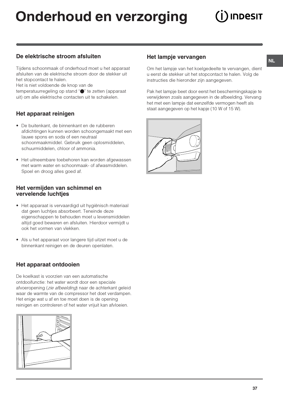 Onderhoud en verzorging | Indesit IN S 1611 User Manual | Page 37 / 56