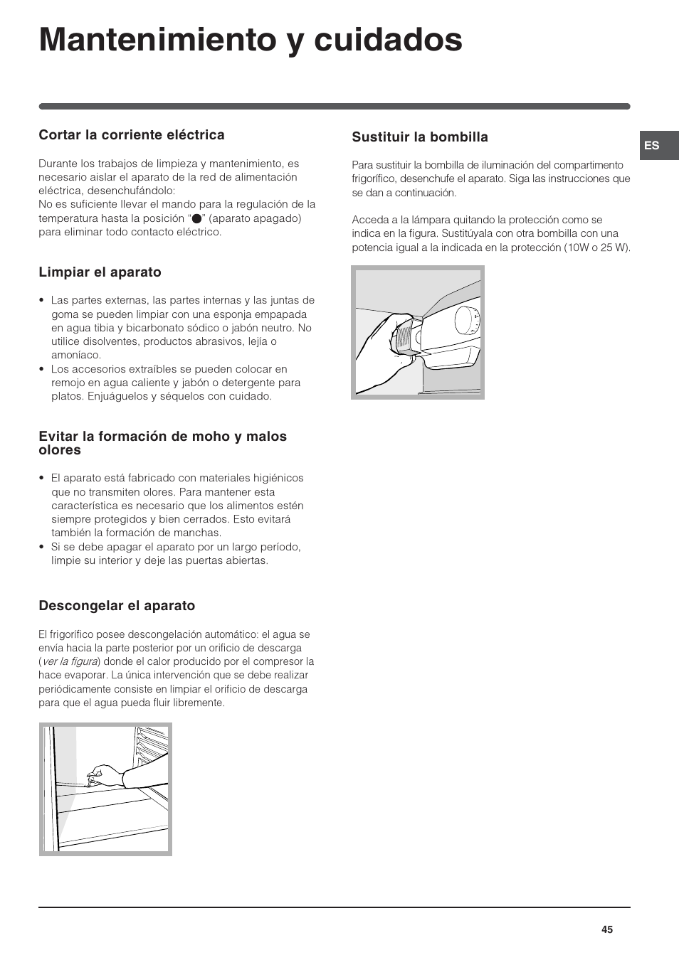 Mantenimiento y cuidados | Indesit IN S 1611 User Manual | Page 45 / 56