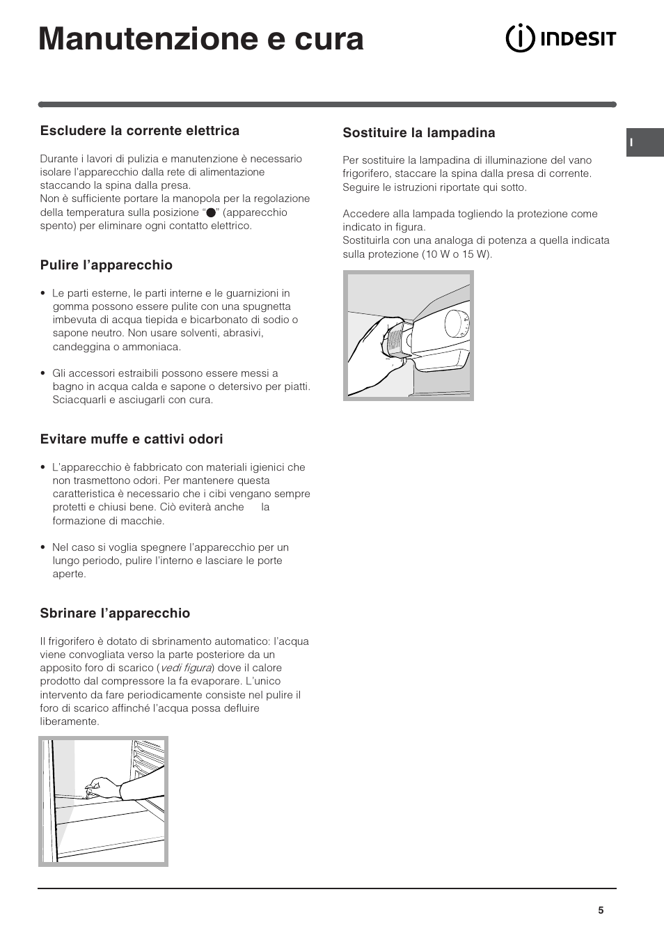 Manutenzione e cura | Indesit IN S 1611 User Manual | Page 5 / 56