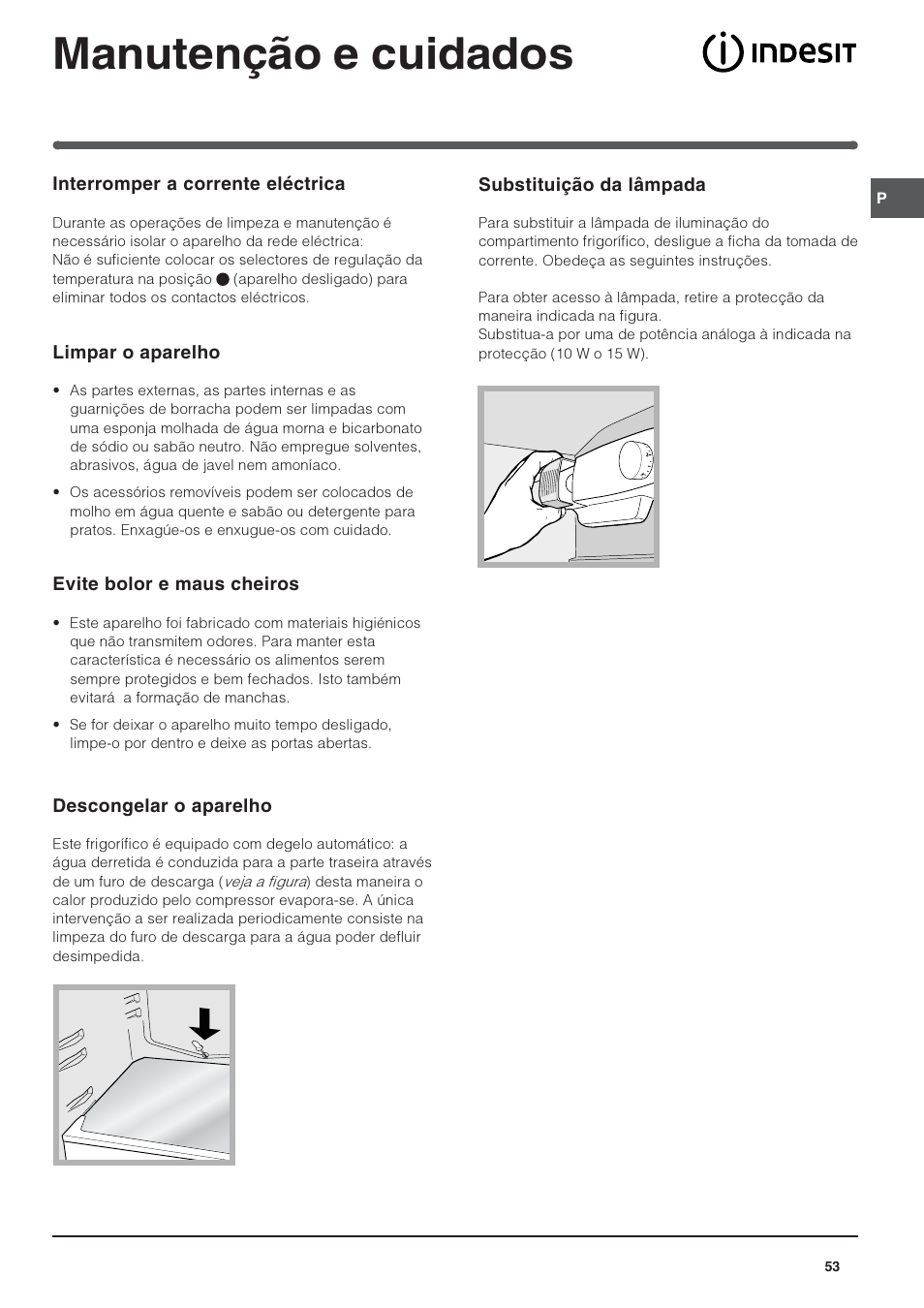 Manutenção e cuidados | Indesit IN S 1611 User Manual | Page 53 / 56