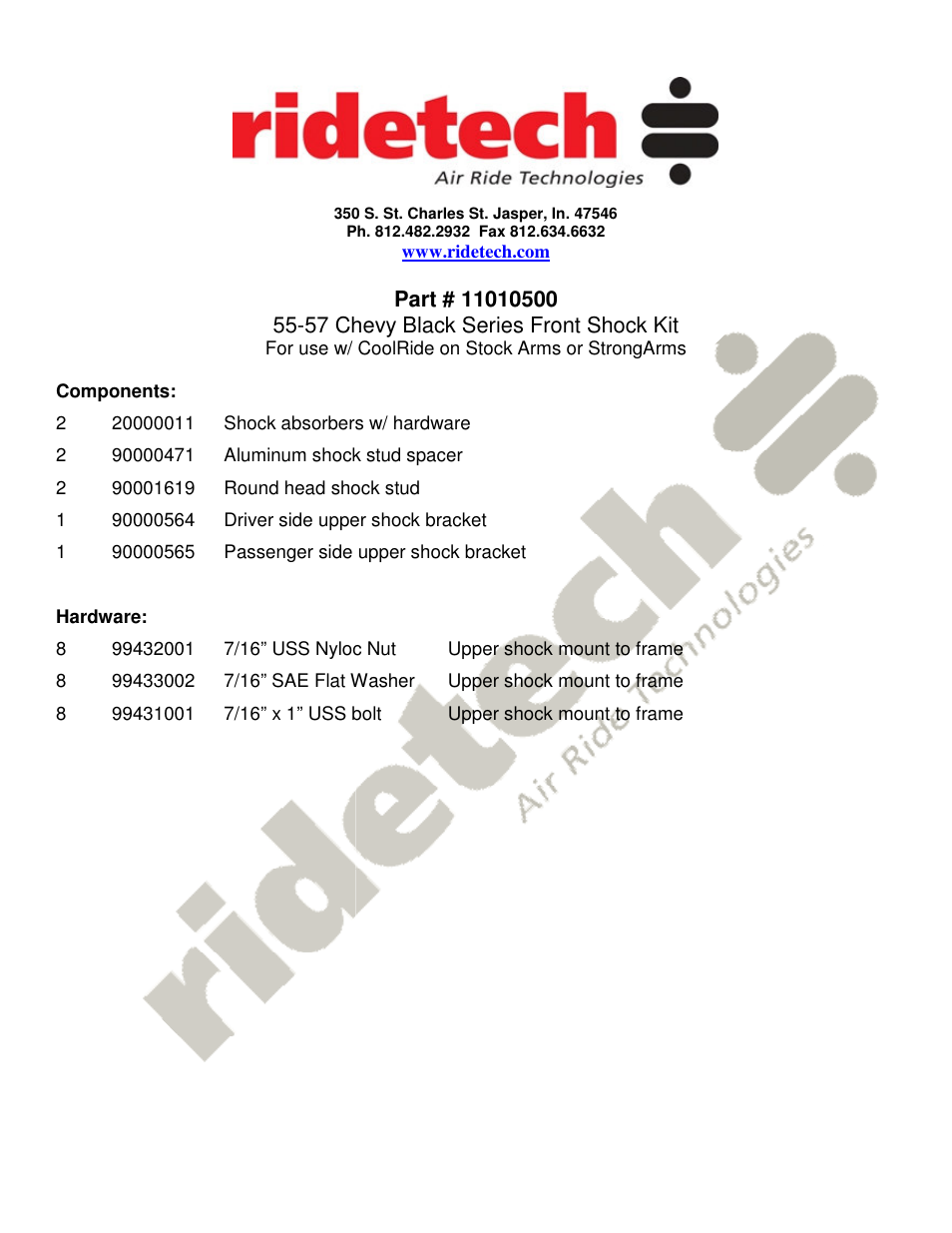 Ridetech 11010500 User Manual | 2 pages