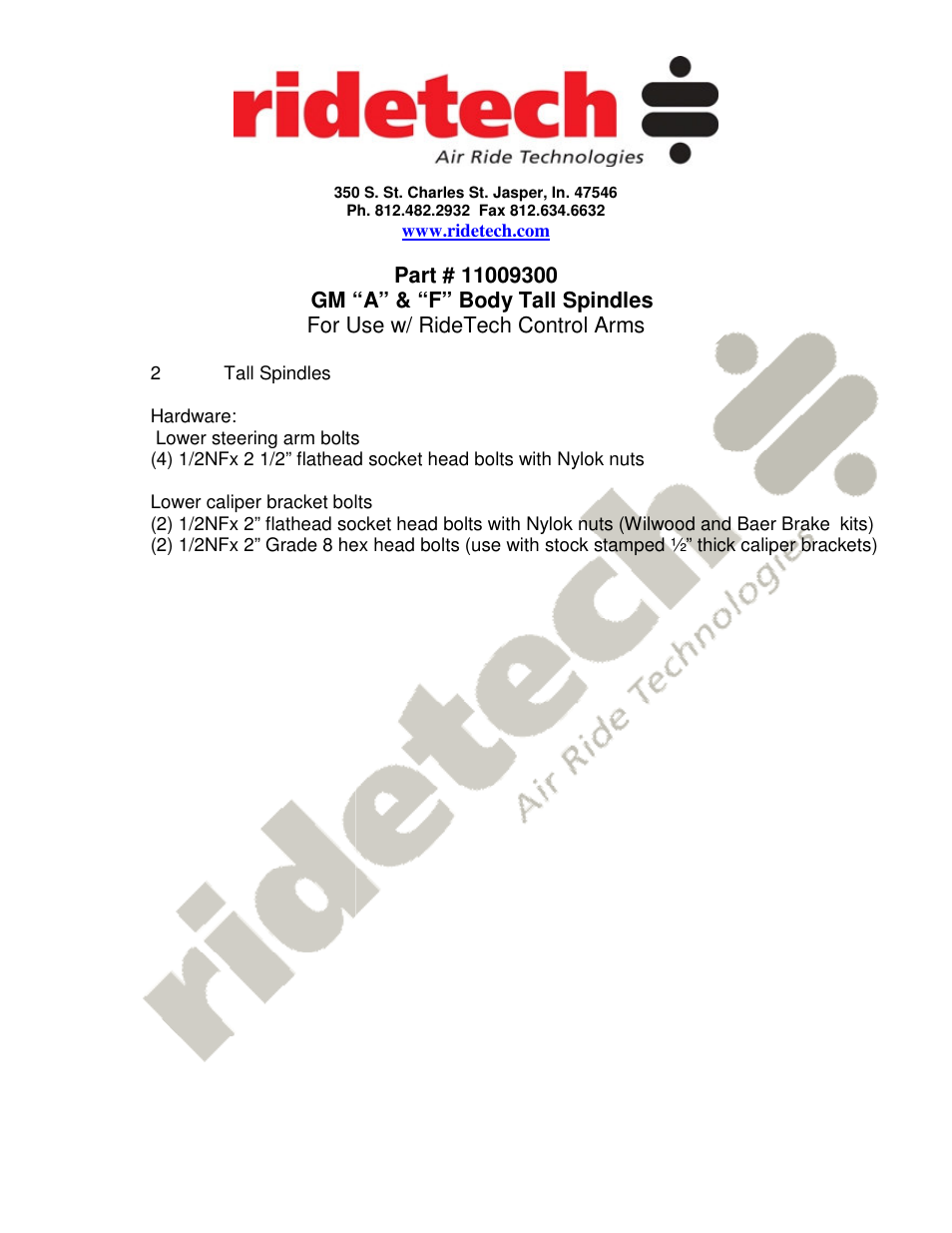 Ridetech 11009300 User Manual | 4 pages