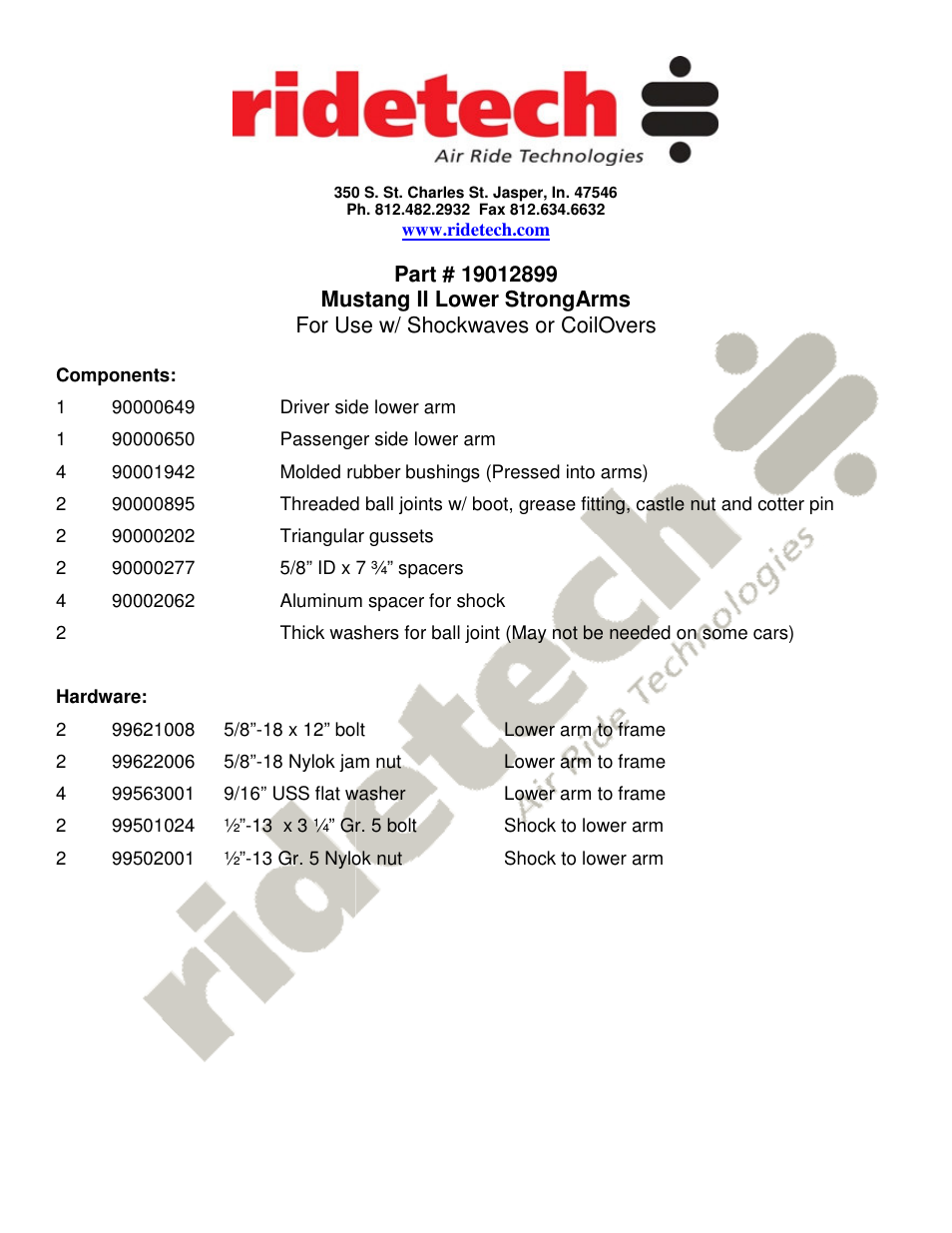 Ridetech 19012899 User Manual | 3 pages