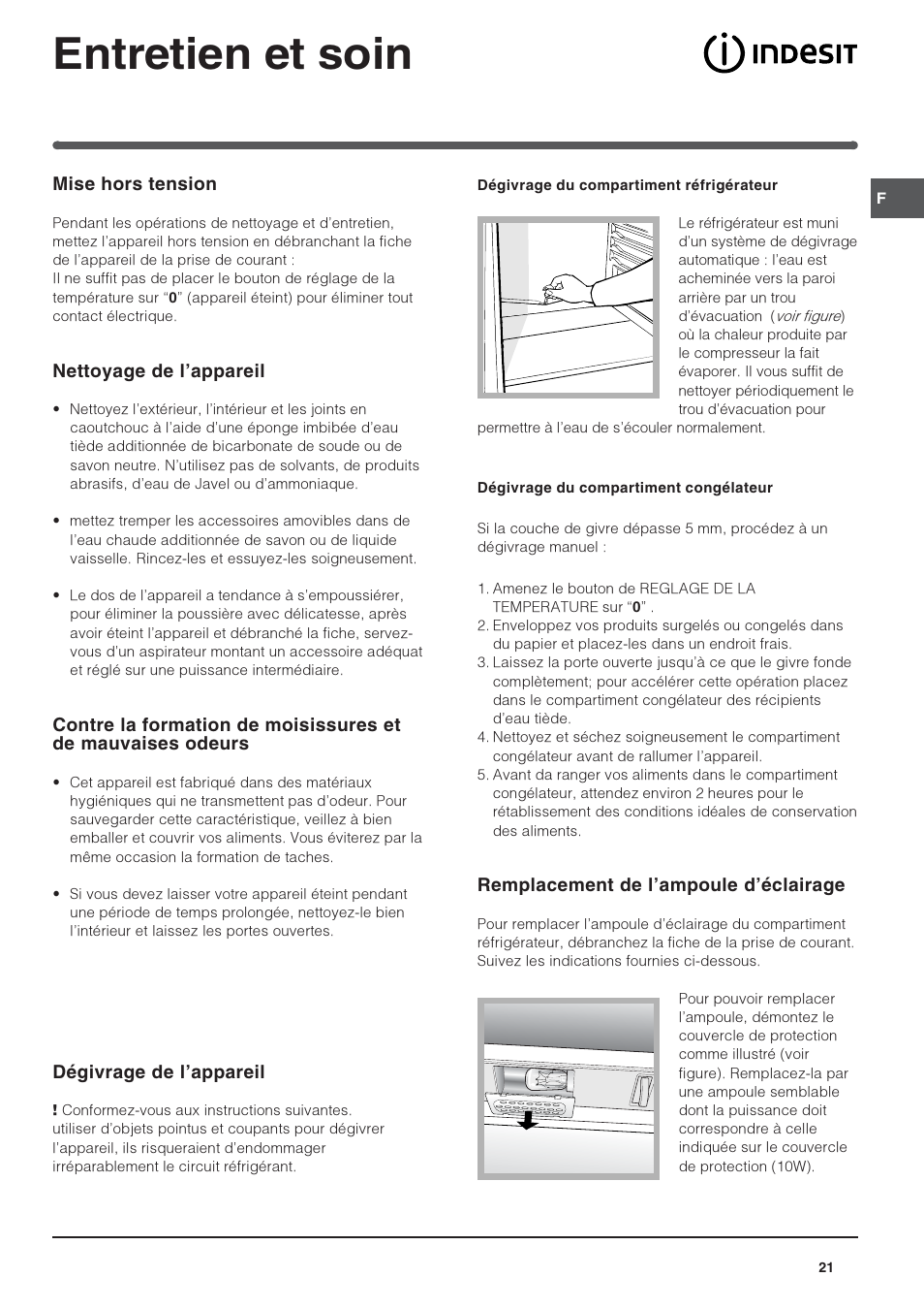 Entretien et soin | Indesit TFAA 1 G User Manual | Page 21 / 48