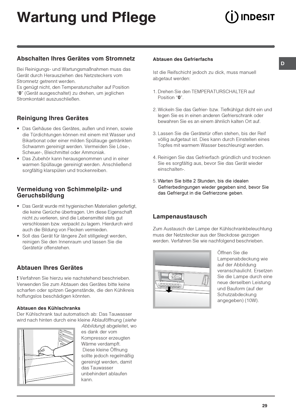 Wartung und pflege | Indesit TFAA 1 G User Manual | Page 29 / 48