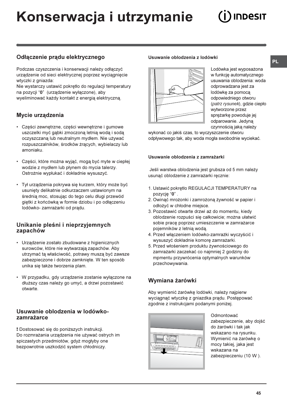 Konserwacja i utrzymanie | Indesit TFAA 1 G User Manual | Page 45 / 48