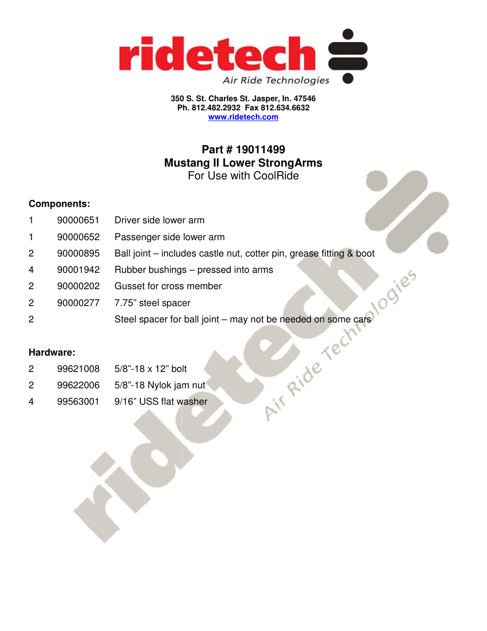 Ridetech 19011499 User Manual | 3 pages