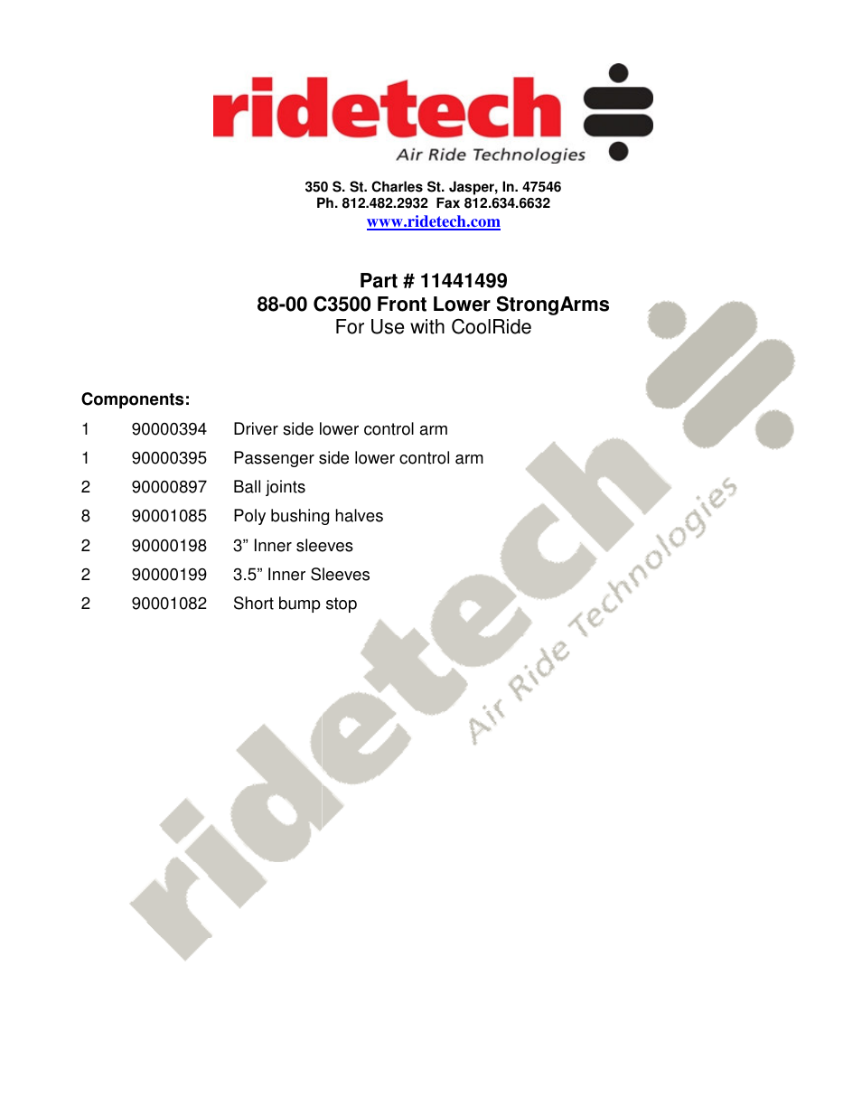Ridetech 11441499 User Manual | 4 pages