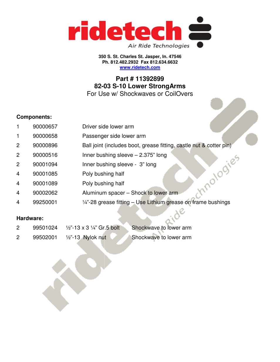 Ridetech 11392899 User Manual | 3 pages