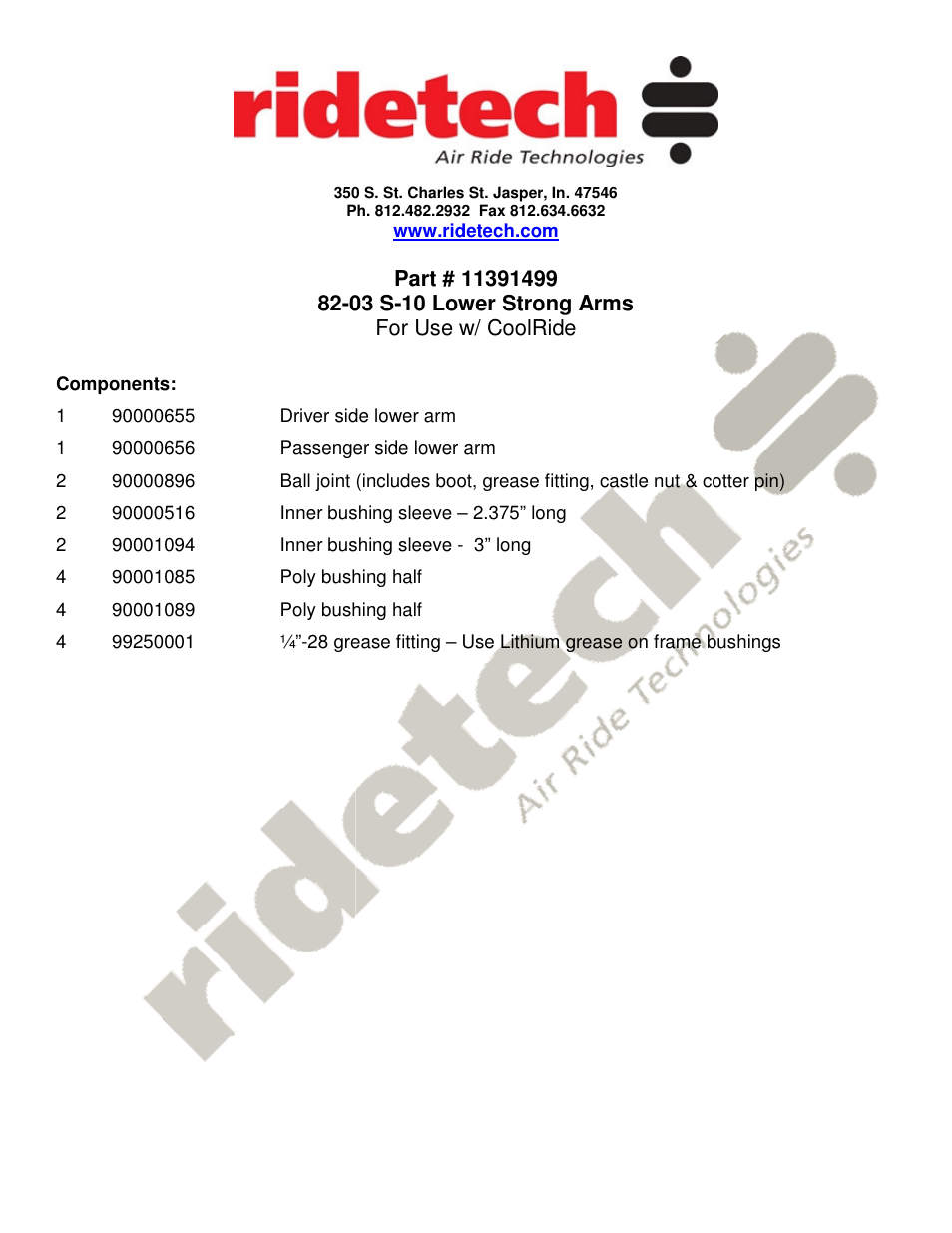 Ridetech 11391499 User Manual | 3 pages