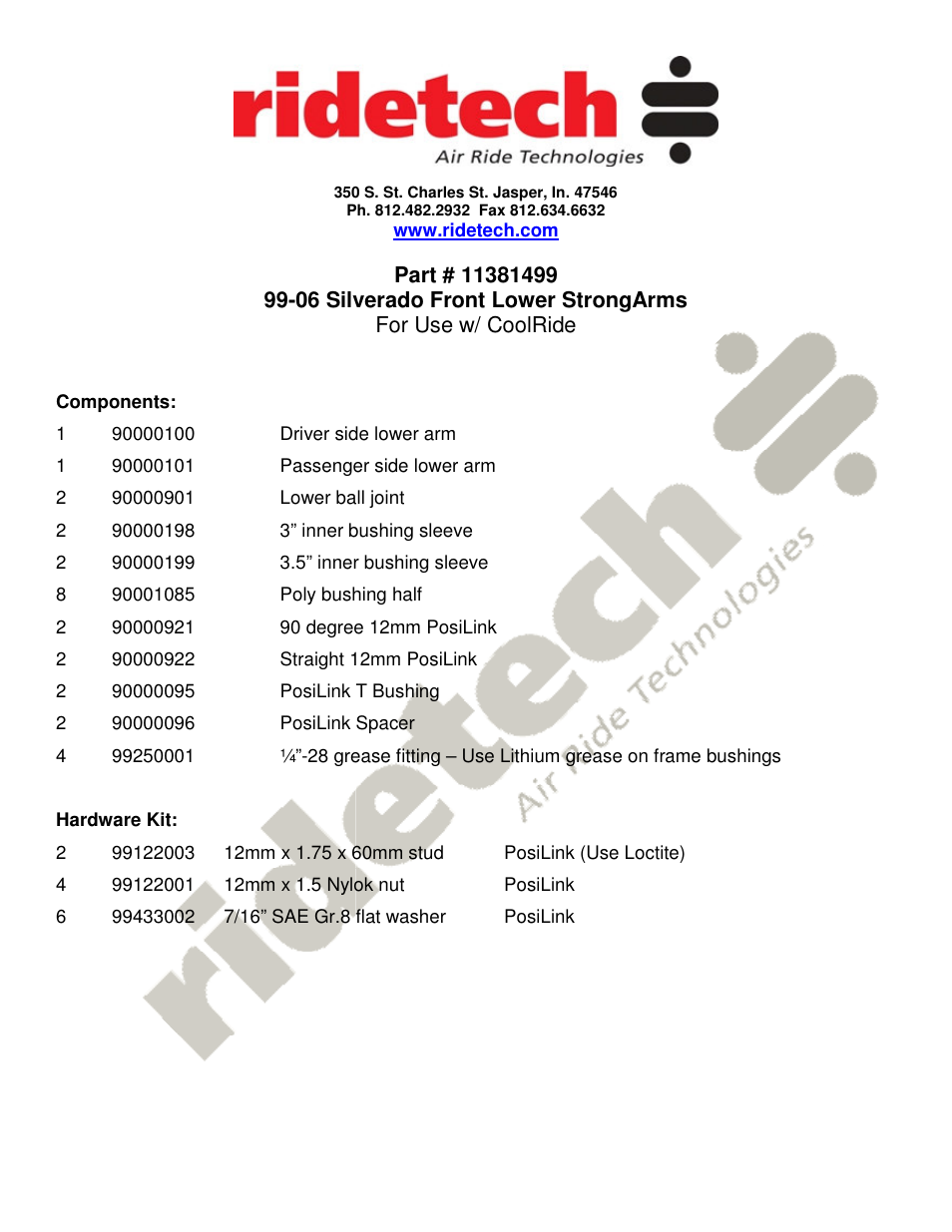 Ridetech 11381499 User Manual | 3 pages