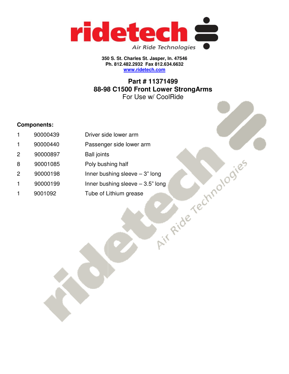 Ridetech 11371499 User Manual | 3 pages
