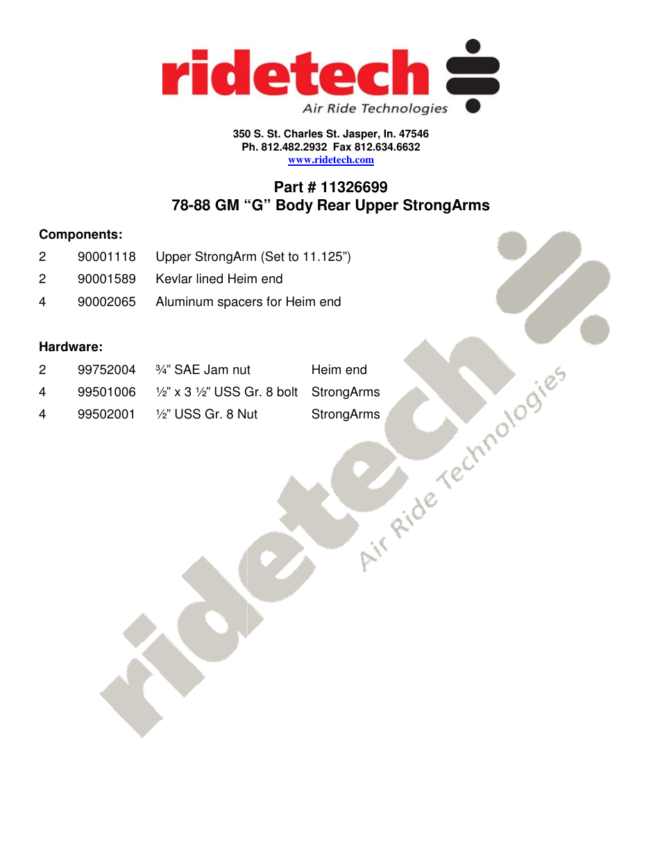 Ridetech 11326699 User Manual | 2 pages