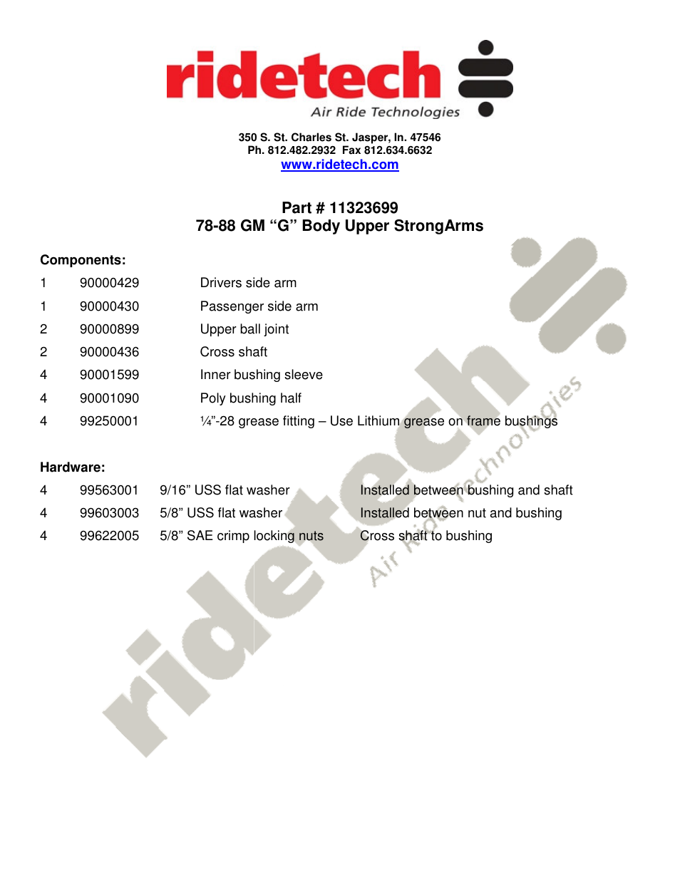 Ridetech 11323699 User Manual | 4 pages